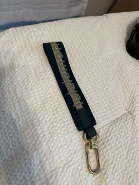 lululemon athletica teal and gold logo wristlet key strap/keychain
